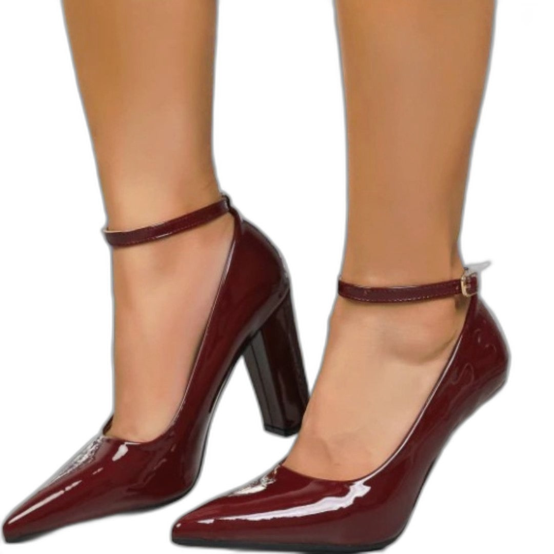 Comfortable Black Heels for Women with Block Heel Ankle Strap Pointed Toe Party Style