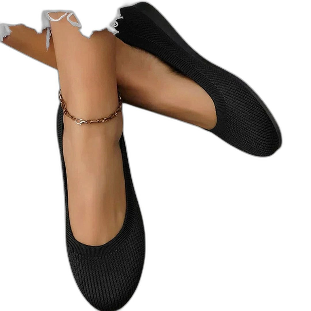 Comfortable Black Knit Ballet Flats for Women with Round Toe Casual Style