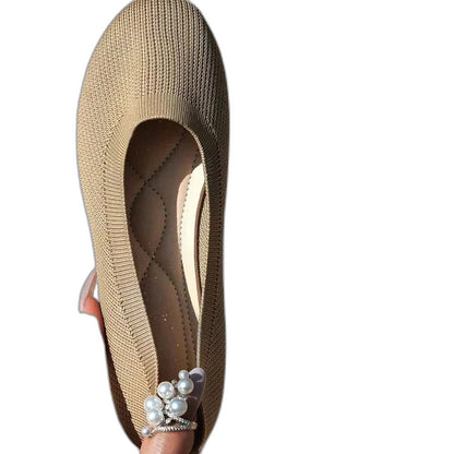 Comfortable Black Knit Ballet Flats for Women with Round Toe Casual Style