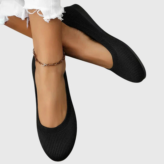 Comfortable Black Knit Ballet Flats for Women with Round Toe Casual Style