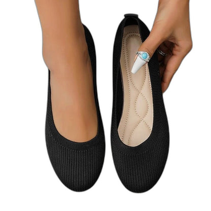 Comfortable Black Knit Ballet Flats for Women with Round Toe Casual Style