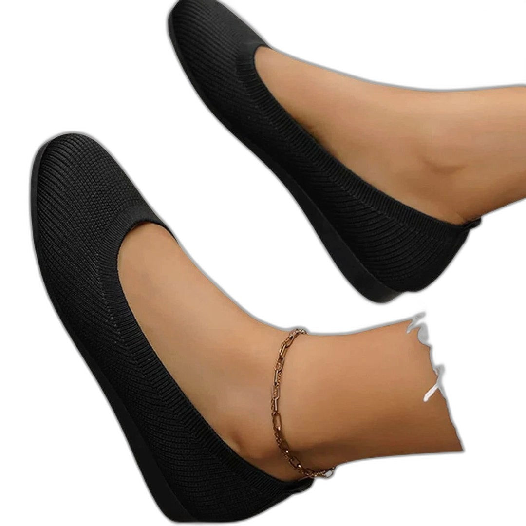 Comfortable Black Knit Ballet Flats for Women with Round Toe Casual Style