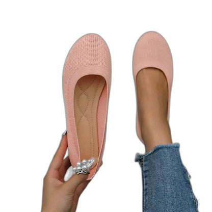 Comfortable Black Knit Ballet Flats for Women with Round Toe Casual Style