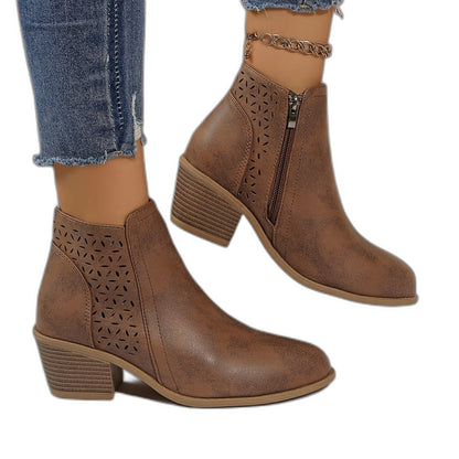 Comfortable Black Leather Ankle Boots for Women with Block Heel Closed Toe Casual Style
