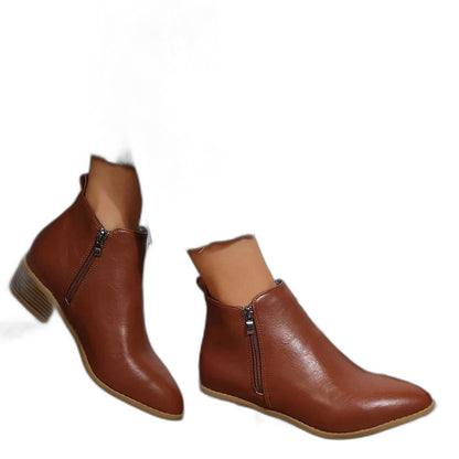Comfortable Black Leather Ankle Boots for Women with Block Heel Closed Toe Casual Style