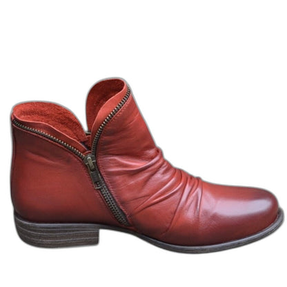 Comfortable Black Leather Ankle Boots for Women with Block Heel Closed Toe Casual Style
