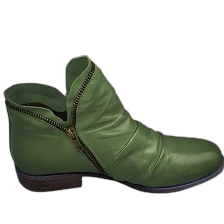Comfortable Black Leather Ankle Boots for Women with Block Heel Closed Toe Casual Style