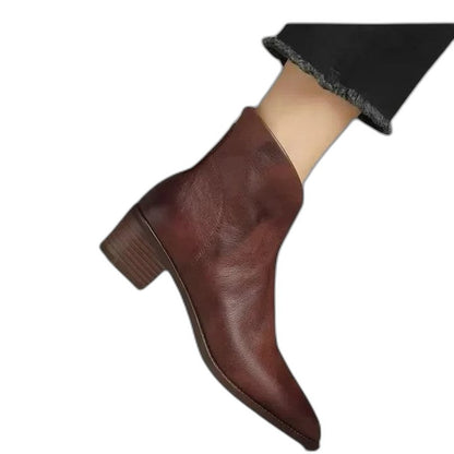 Comfortable Black Leather Ankle Boots for Women with Block Heel Closed Toe Casual Style