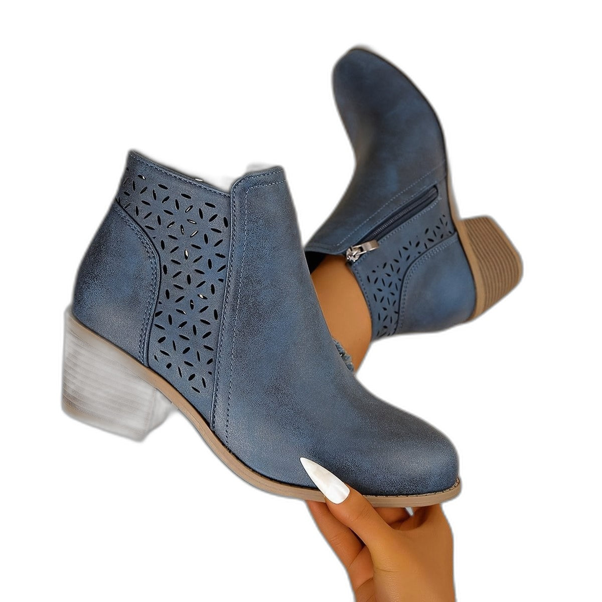 Comfortable Black Leather Ankle Boots for Women with Block Heel Closed Toe Casual Style