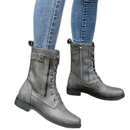 Comfortable Black Leather Ankle Boots for Women with Closed Toe Lace Up Buckle Casual Style
