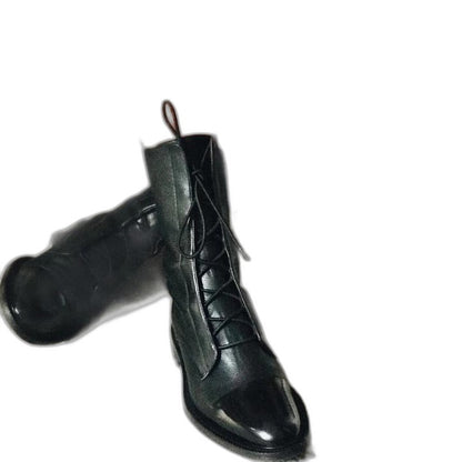 Comfortable Black Leather Ankle Boots for Women with Closed Toe Lace Up Casual Style