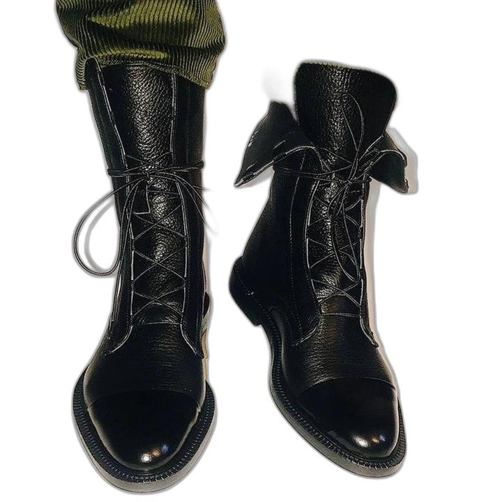 Comfortable Black Leather Ankle Boots for Women with Closed Toe Lace Up Casual Style