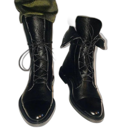 Comfortable Black Leather Ankle Boots for Women with Closed Toe Lace Up Casual Style