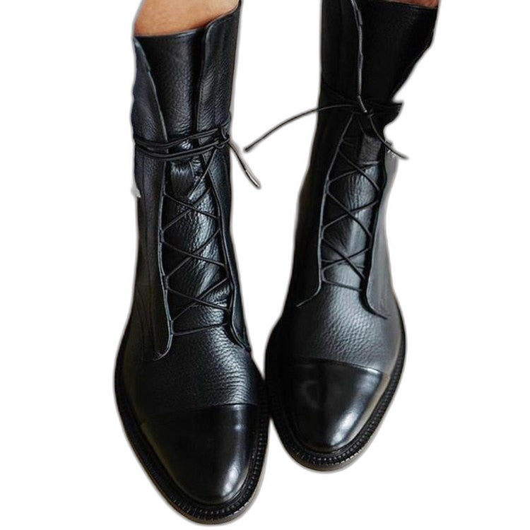 Comfortable Black Leather Ankle Boots for Women with Closed Toe Lace Up Casual Style