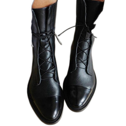 Comfortable Black Leather Ankle Boots for Women with Closed Toe Lace Up Casual Style
