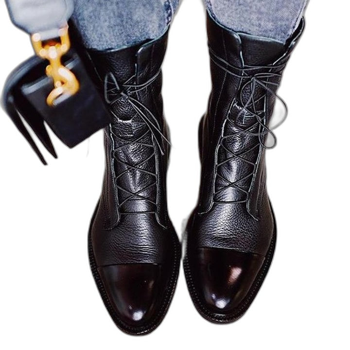 Comfortable Black Leather Ankle Boots for Women with Closed Toe Lace Up Casual Style