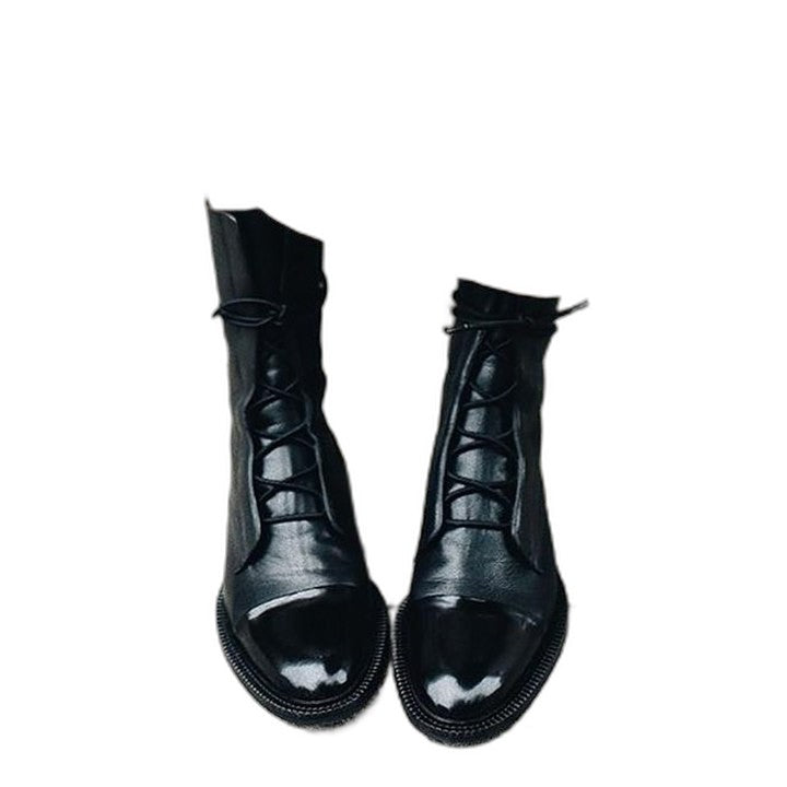 Comfortable Black Leather Ankle Boots for Women with Closed Toe Lace Up Casual Style