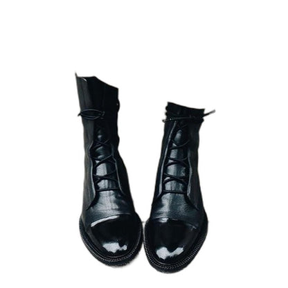 Comfortable Black Leather Ankle Boots for Women with Closed Toe Lace Up Casual Style