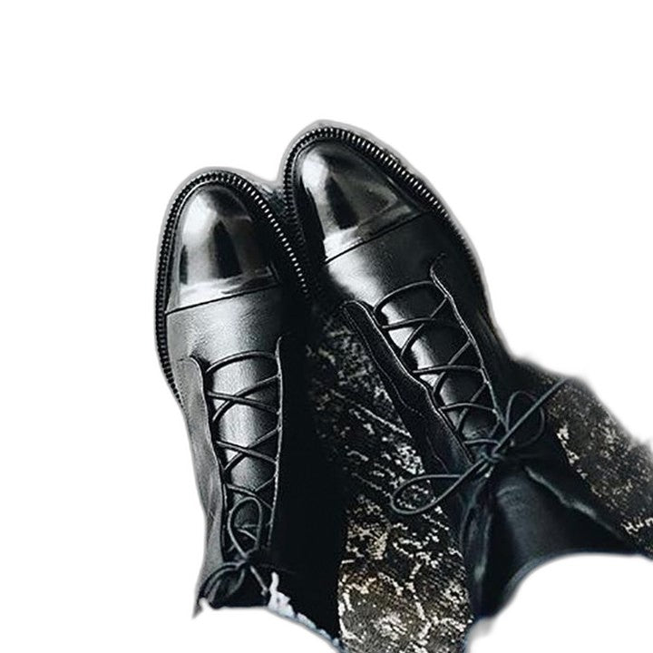 Comfortable Black Leather Ankle Boots for Women with Closed Toe Lace Up Casual Style