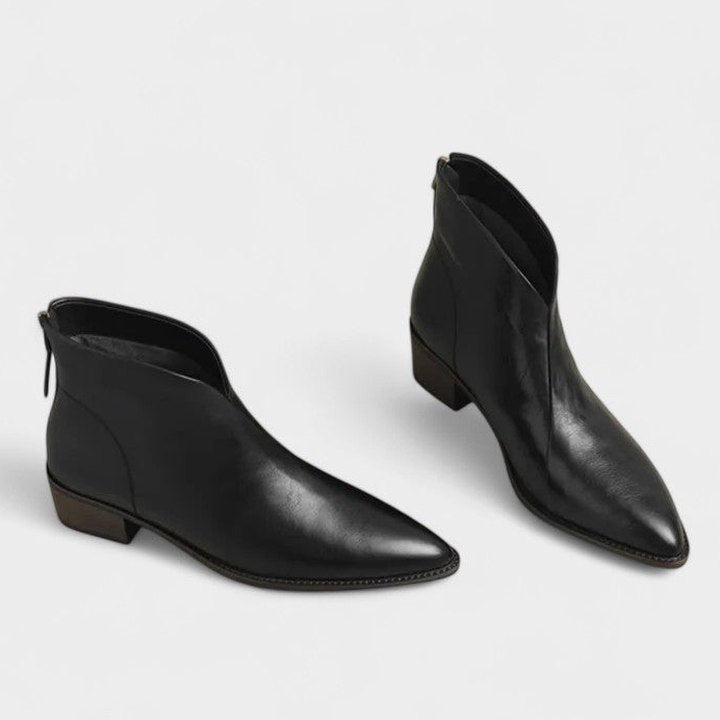 Comfortable Black Leather Ankle Boots for Women with Pointed Toe Casual Style