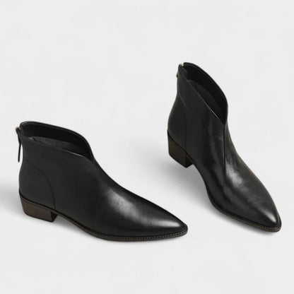 Comfortable Black Leather Ankle Boots for Women with Pointed Toe Casual Style