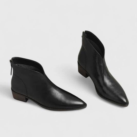 Comfortable Black Leather Ankle Boots for Women with Pointed Toe Casual Style