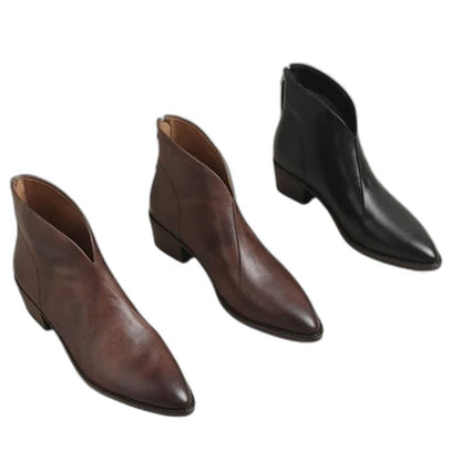 Comfortable Black Leather Ankle Boots for Women with Pointed Toe Casual Style