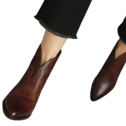 Comfortable Black Leather Ankle Boots for Women with Pointed Toe Casual Style