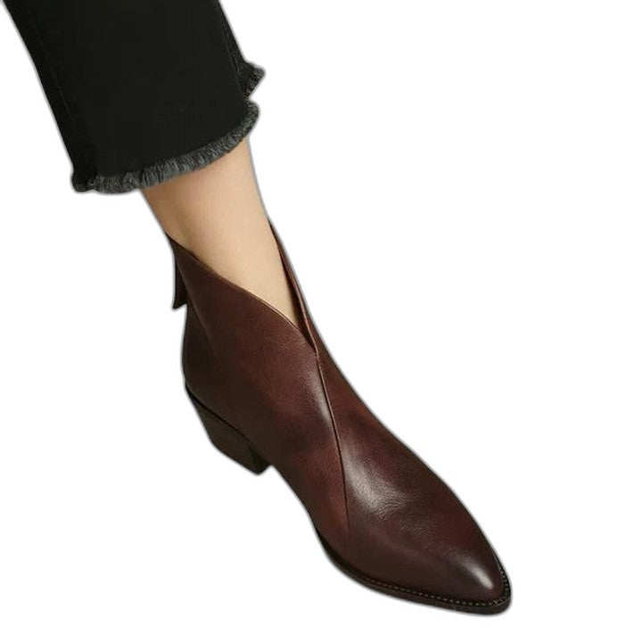 Comfortable Black Leather Ankle Boots for Women with Pointed Toe Casual Style