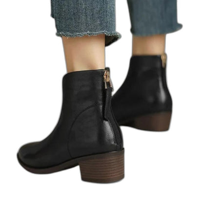 Comfortable Black Leather Ankle Boots for Women with Pointed Toe Casual Style