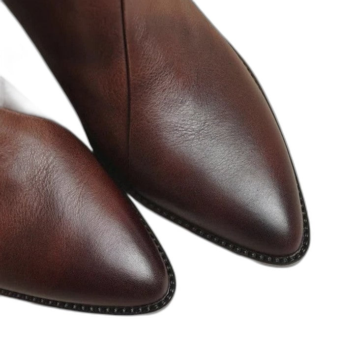 Comfortable Black Leather Ankle Boots for Women with Pointed Toe Casual Style