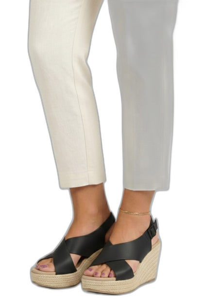Comfortable Black Leather Espadrilles for Women with Wedge Slingback Open Toe Casual Style