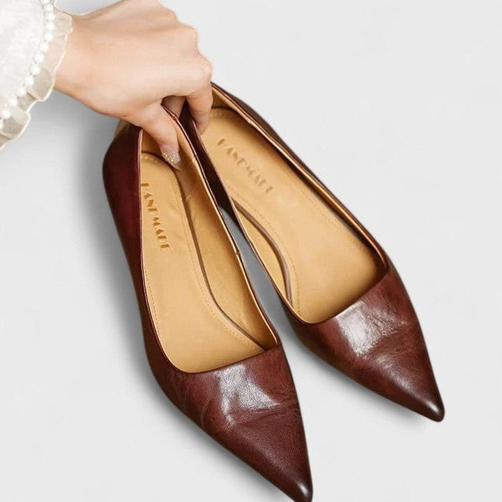 Comfortable Black Leather Heels for Women with Kitten Heel Pointed Toe Office Style
