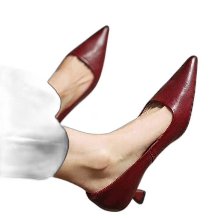 Comfortable Black Leather Heels for Women with Kitten Heel Pointed Toe Office Style