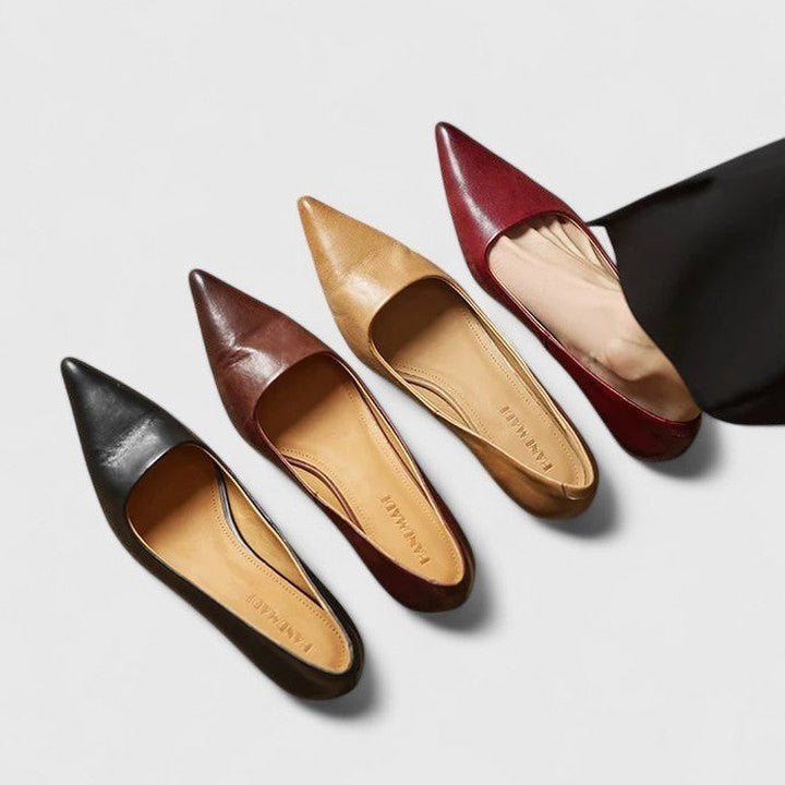 Comfortable Black Leather Heels for Women with Kitten Heel Pointed Toe Office Style