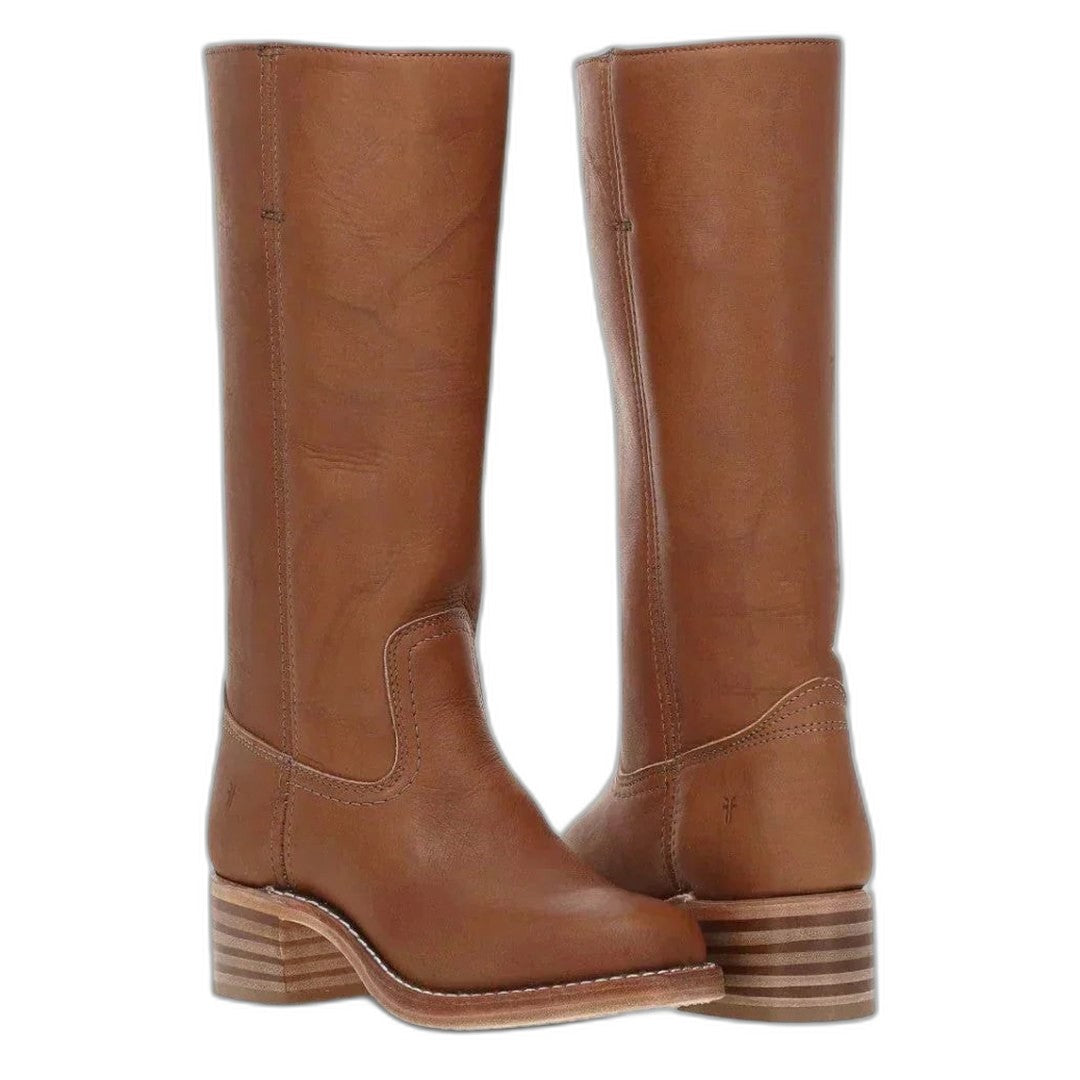 Comfortable Black Leather Knee High Boots for Women with Block Heel Round Toe Casual Style