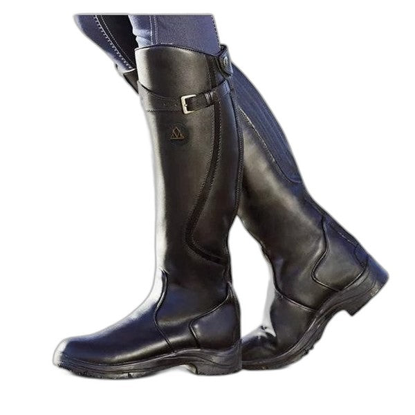 Comfortable Black Leather Knee High Boots for Women with Closed Toe Buckle Casual Style