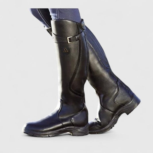 Comfortable Black Leather Knee High Boots for Women with Closed Toe Buckle Casual Style