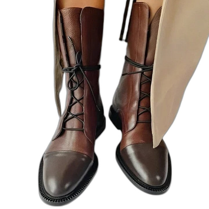 Comfortable Black Leather Knee High Boots for Women with Closed Toe Lace Up Casual Style