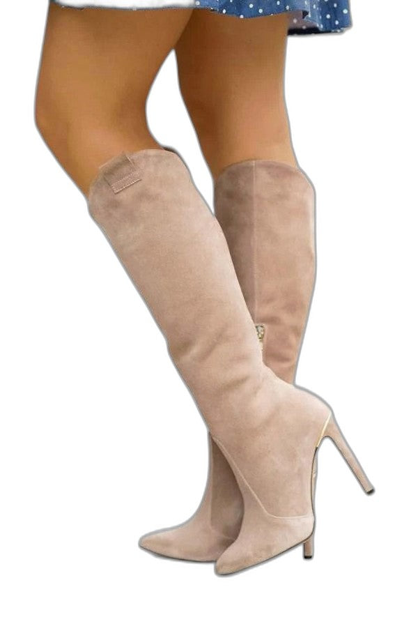 Comfortable Black Leather Knee High Boots for Women with Pointed Toe Party Style