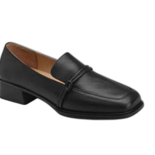 Comfortable Black Leather Loafers for Women with Block Heel Closed Toe Office Style