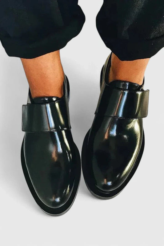 Comfortable Black Leather Loafers for Women with Closed Toe Buckle Casual Style