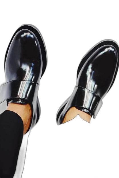 Comfortable Black Leather Loafers for Women with Closed Toe Buckle Casual Style