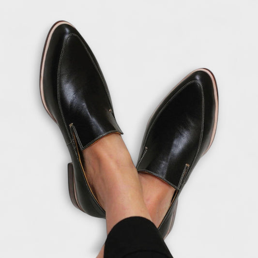 Comfortable Black Leather Loafers for Women with Pointed Toe Office Style