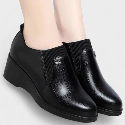 Comfortable Black Leather Loafers for Women with Wedge Pointed Toe Casual Style
