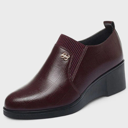 Comfortable Black Leather Loafers for Women with Wedge Pointed Toe Casual Style