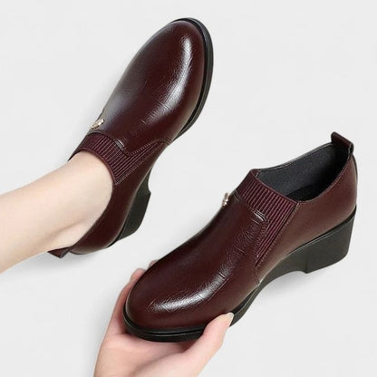 Comfortable Black Leather Loafers for Women with Wedge Pointed Toe Casual Style