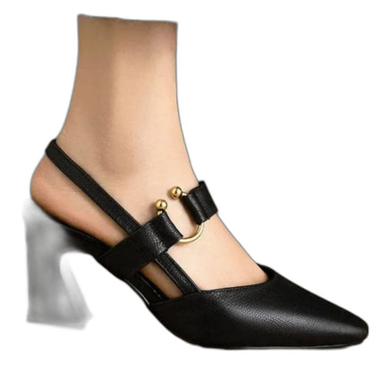 Comfortable Black Leather Mary Jane Shoes for Women with Ankle Strap Closed Toe Buckle Casual Style
