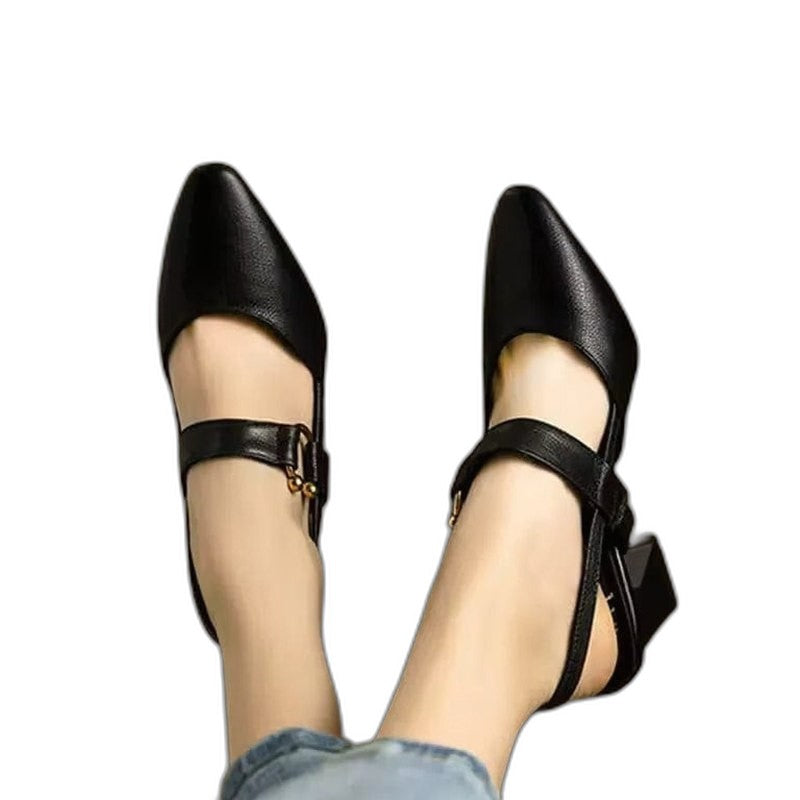 Comfortable Black Leather Mary Jane Shoes for Women with Ankle Strap Closed Toe Buckle Casual Style