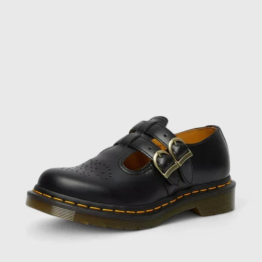 Comfortable Black Leather Mary Jane Shoes for Women with Closed Toe Buckle Casual Style